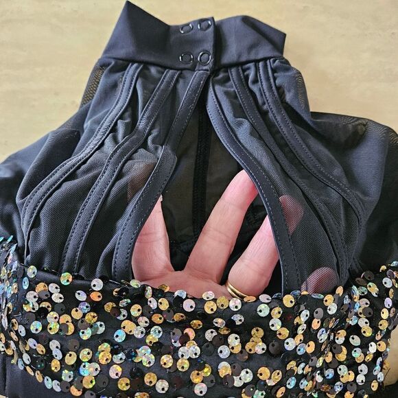 Weissman NWOT child medium half top black mesh with gold sequin costume jazz - Picture 6 of 7